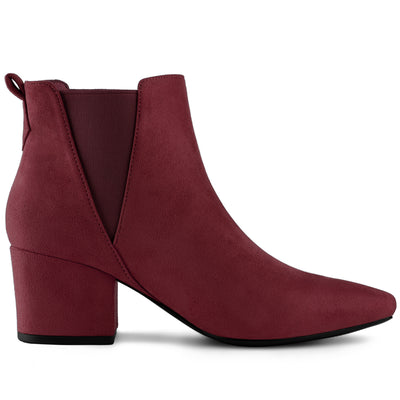 Faux Suede Pointed Toe Block Heel Ankle Chelsea Boots