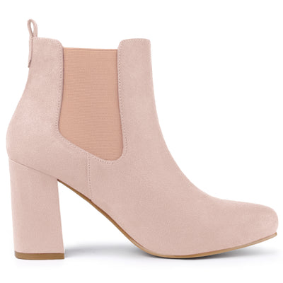 Round Toe Chunky High Heel Ankle Chelsea Boots