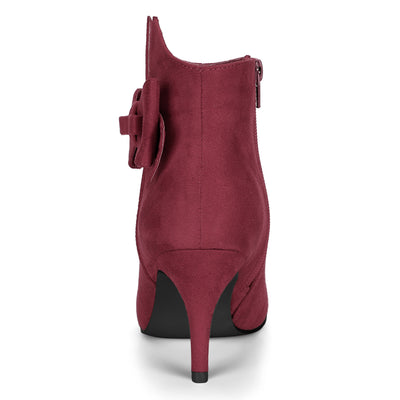 Point Toe Bow Stiletto Heel Ankle Boots