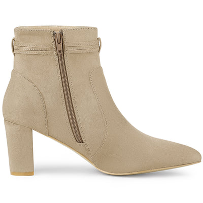 Pointed Toe Block Heel Zipper Ankle Boots