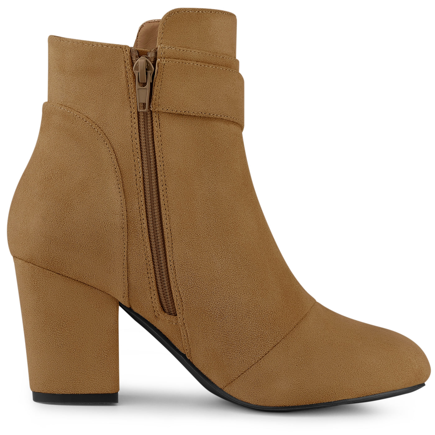 Allegra K Round Toe Block Heel Boots Ankle Booties