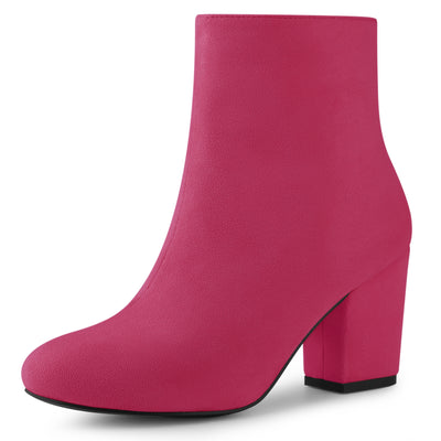 Faux Suede Round Toe Block Heel Zipper Ankle Boots