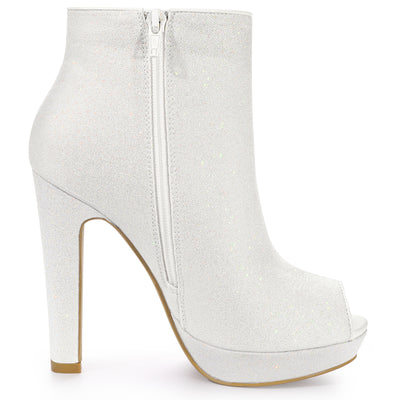 Glitter Platform Chunky Heel Open Toe Heel Ankle Boots