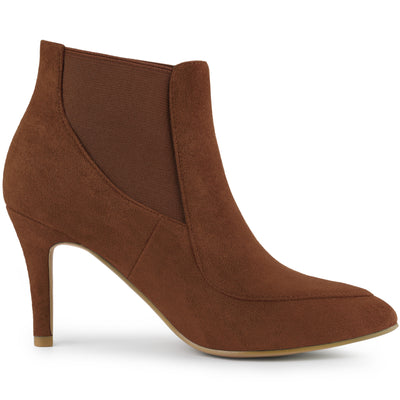 Faux Suede Elastic Stiletto Heel Pointed Toe Chelsea Booties