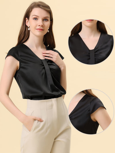 Office Blouse Elegant Cap Sleeve Lightweight V Neck Top