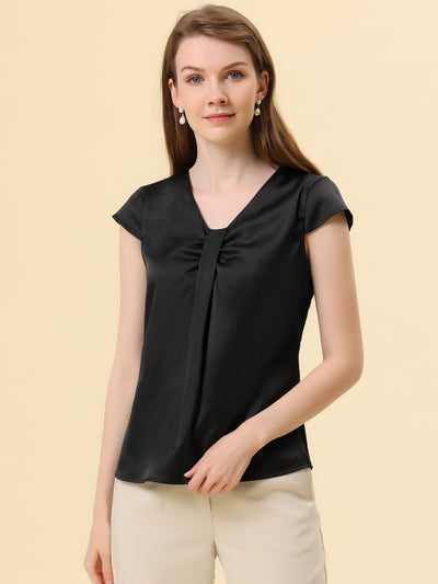 Office Blouse Elegant Cap Sleeve Lightweight V Neck Top