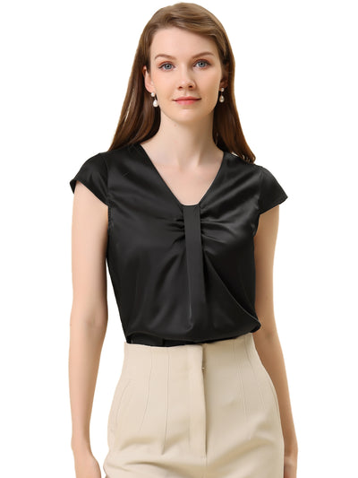 Office Blouse Elegant Cap Sleeve Lightweight V Neck Top