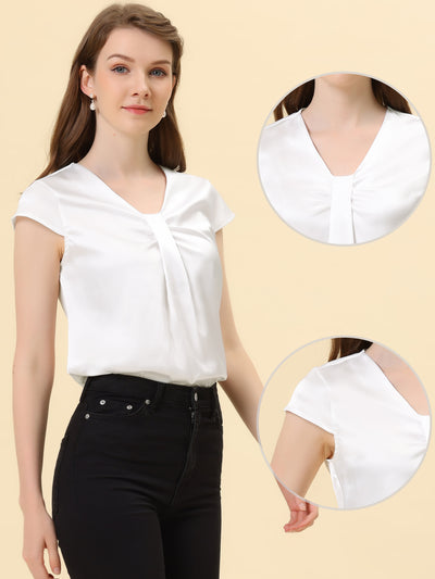 Office Blouse Elegant Cap Sleeve Lightweight V Neck Top