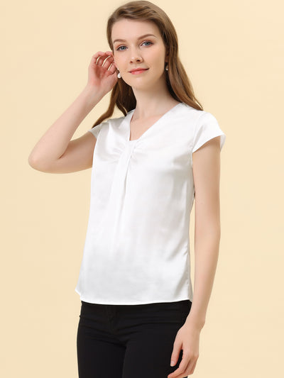 Office Blouse Elegant Cap Sleeve Lightweight V Neck Top