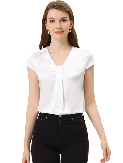 Office Blouse Elegant Cap Sleeve Lightweight V Neck Top