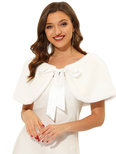 Elegant Faux Fur Shawl Wrap Stole Shrug Bow Tie Bridal Cover Up