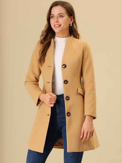 Elegant Winter Overcoat V Neck Single Breasted Long Coat