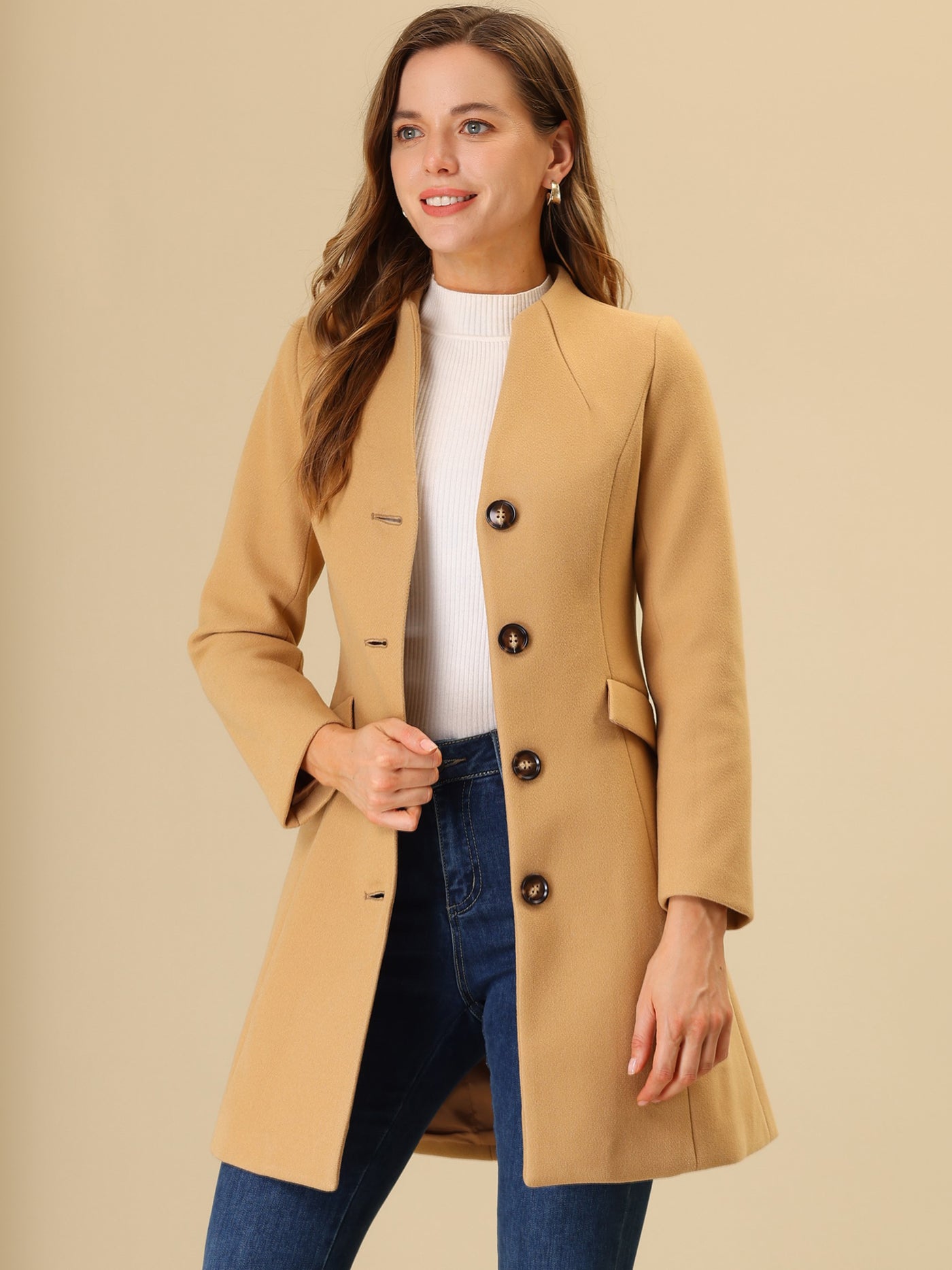 Allegra K Elegant Winter Overcoat V Neck Single Breasted Long Coat