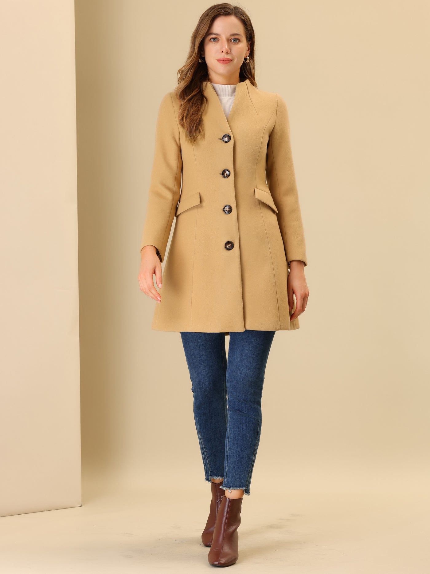 Allegra K Elegant Winter Overcoat V Neck Single Breasted Long Coat