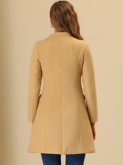 Elegant Winter Overcoat V Neck Single Breasted Long Coat