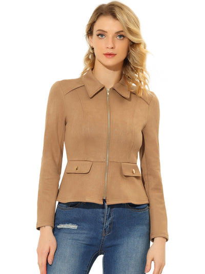 Faux Suede Jacket Short Zip Up Motorcycle Biker Coat