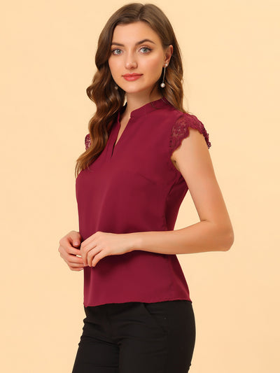 Work Top Office Lace Cap Sleeve Basic Shirt Blouse