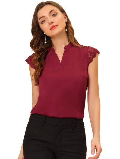 Work Top Office Lace Cap Sleeve Basic Shirt Blouse