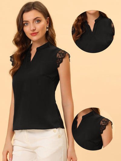 Work Top Office Lace Cap Sleeve Basic Shirt Blouse