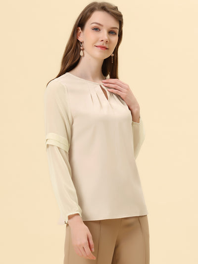 Chiffon Shirt Semi Sheer Keyhole Neck Elegant Blouse