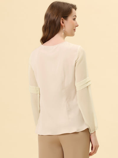 Chiffon Shirt Semi Sheer Keyhole Neck Elegant Blouse