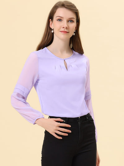 Chiffon Shirt Semi Sheer Keyhole Neck Elegant Blouse