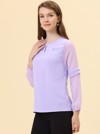 Chiffon Shirt Semi Sheer Keyhole Neck Elegant Blouse