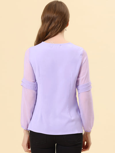 Chiffon Shirt Semi Sheer Keyhole Neck Elegant Blouse