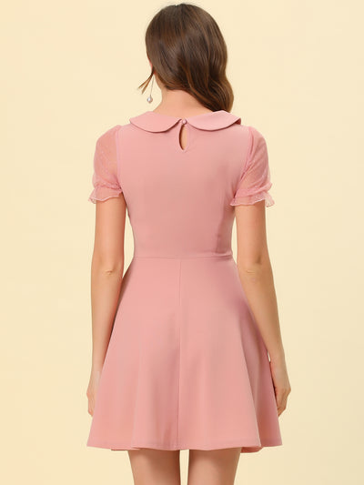 Retro Peter Pan Collar Mesh Panel Vintage Cocktail Dress