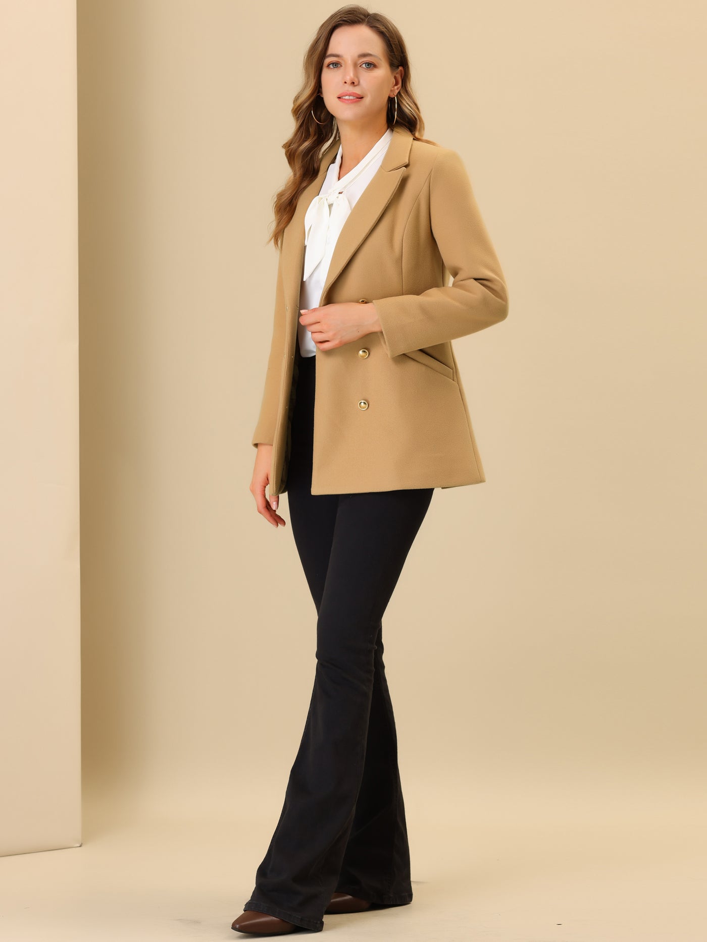 Allegra K Double Breasted Coat Jacket Work Office Elegant Winter Lapel Blazer