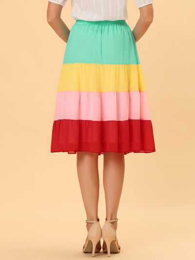 Tiered High Waist Contrast Chiffon Color Block Skirt