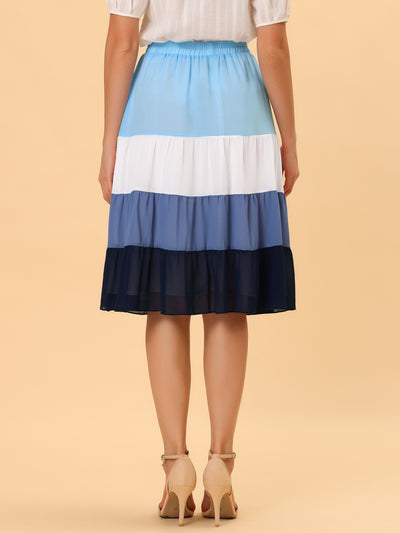 Tiered High Waist Contrast Chiffon Color Block Skirt