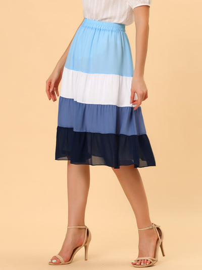 Tiered High Waist Contrast Chiffon Color Block Skirt