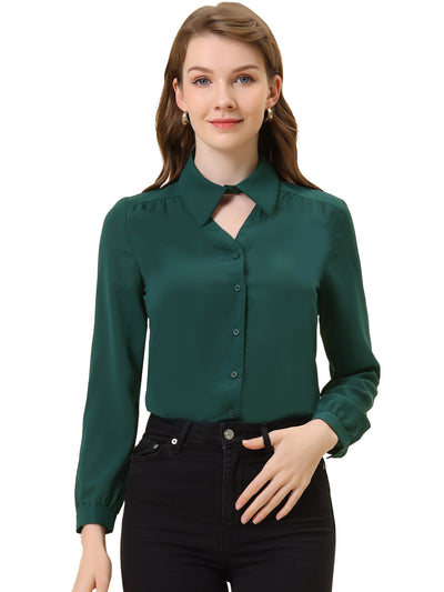 Choker Neck Blouse Turn Down Collar Long Sleeve Work Shirt