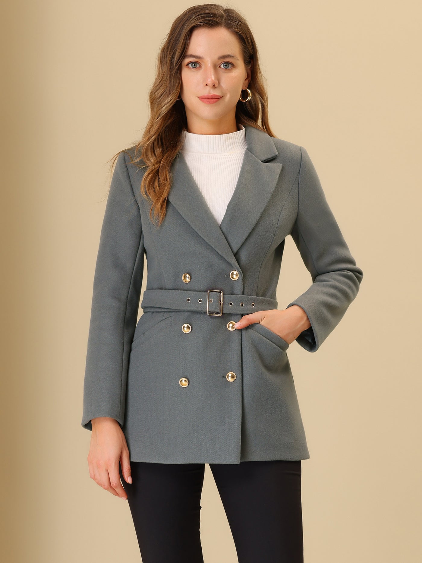 Allegra K Double Breasted Coat Jacket Work Office Elegant Winter Lapel Blazer