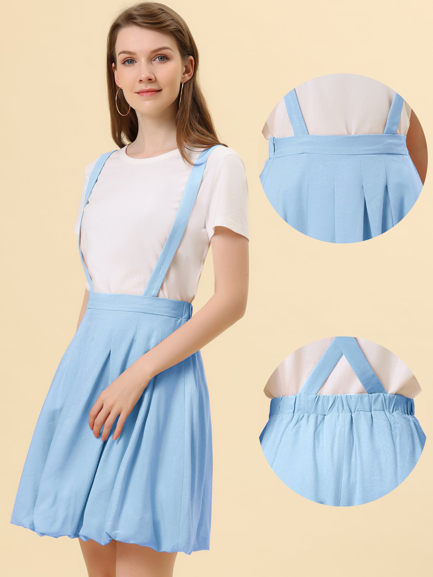 Allegra K Detachable Strap A-Line Bubble Suspender Skirt