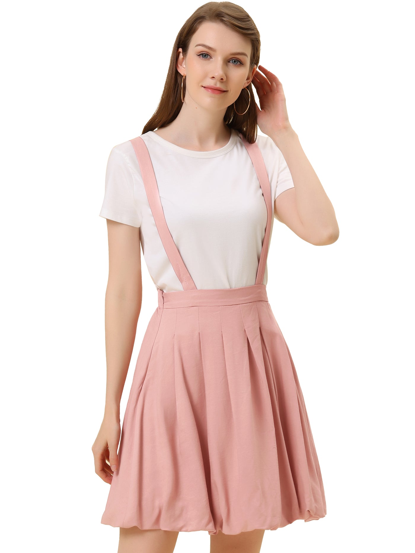 Allegra K Detachable Strap A-Line Bubble Suspender Skirt