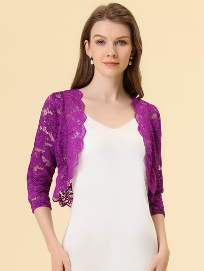 Lace 3/4 Sleeves Sheer Floral Cropped Bolero Shrug