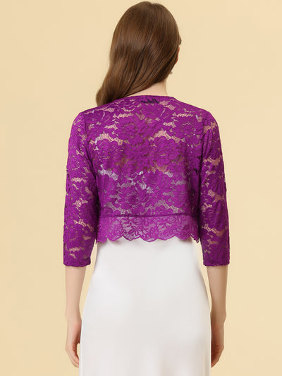 Sheer Floral Elegant 3/4 Sleeve Lace Shrug