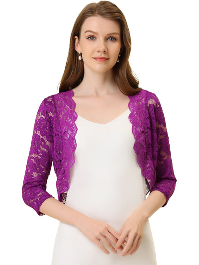 Sheer Floral Elegant 3/4 Sleeve Lace Shrug