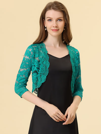 Sheer Floral Elegant 3/4 Sleeve Lace Shrug