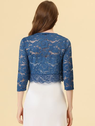 Sheer Floral Elegant 3/4 Sleeve Lace Shrug