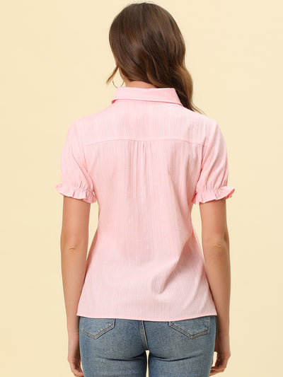 Cotton Frilled Top Turndown Collar Solid Blouse Shirt