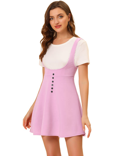 Button Decor Overalls Pinafore Dress Suspenders Skirt