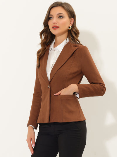 Faux Suede Lapel Collar Long Sleeve Casual Work Office Jacket