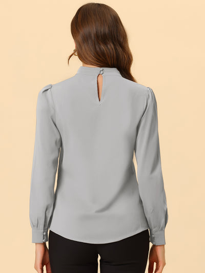 Work Keyhole Shirt Stand Collar Long Sleeve Chiffon Blouse