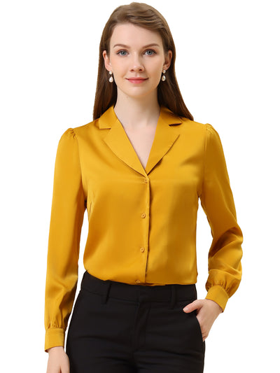 Elegant Collar Blouse Long Sleeve Work Office Satin Button Down Shirt