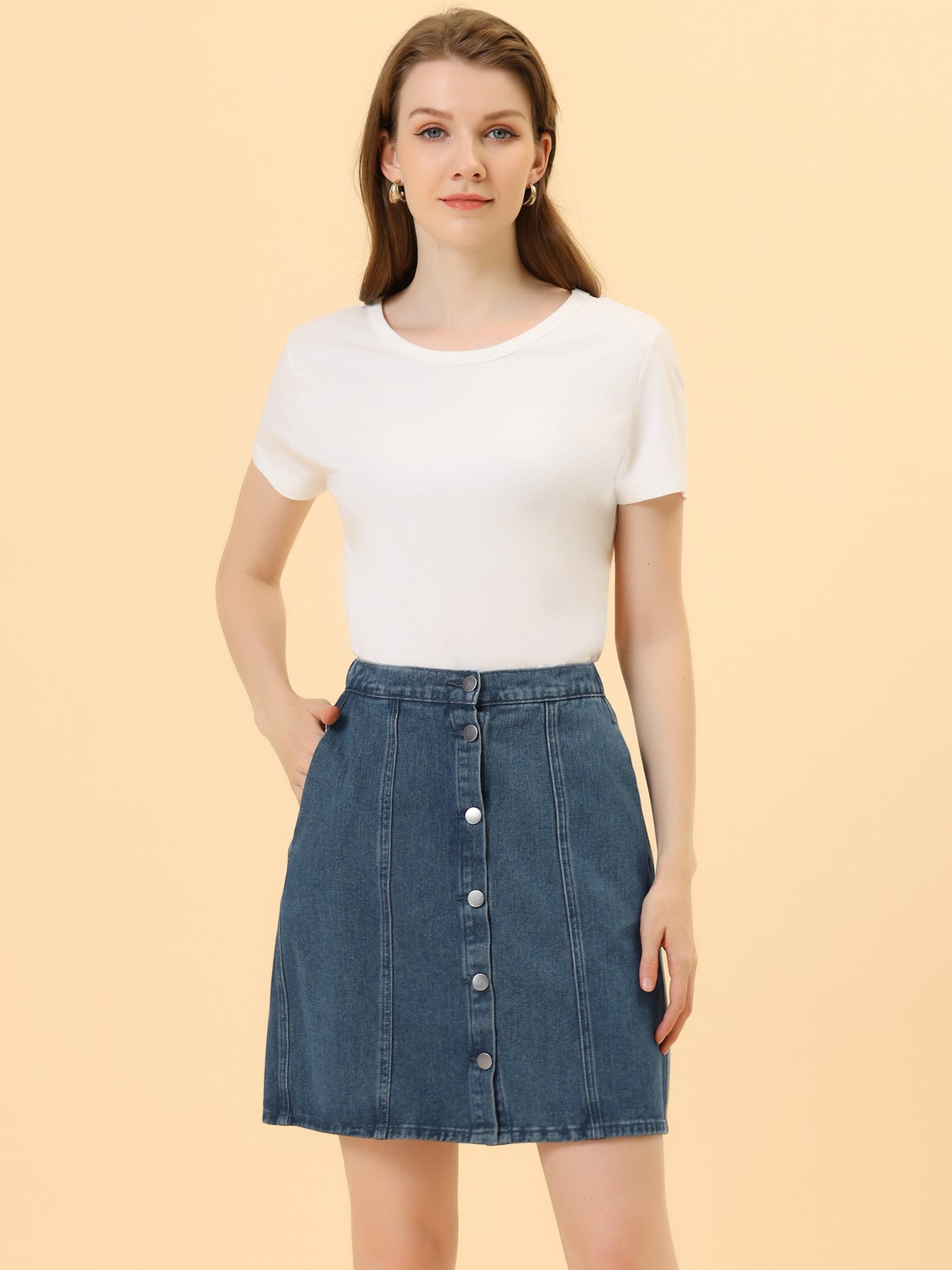 Allegra K Casual Short Button Down Jeans Skirt