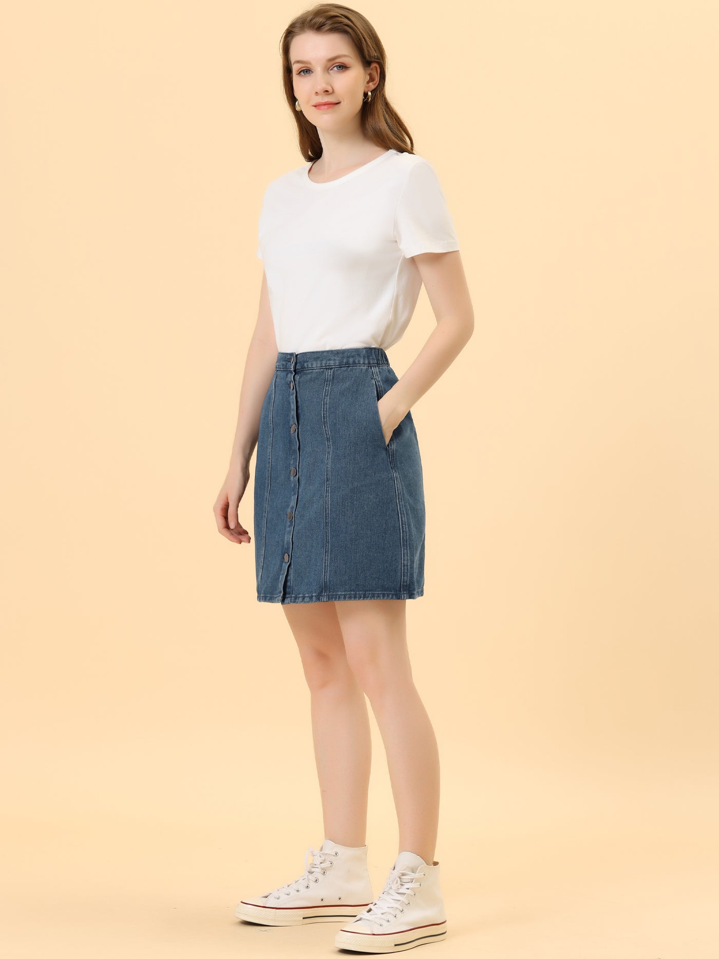 Allegra K Casual Short Button Down Jeans Skirt