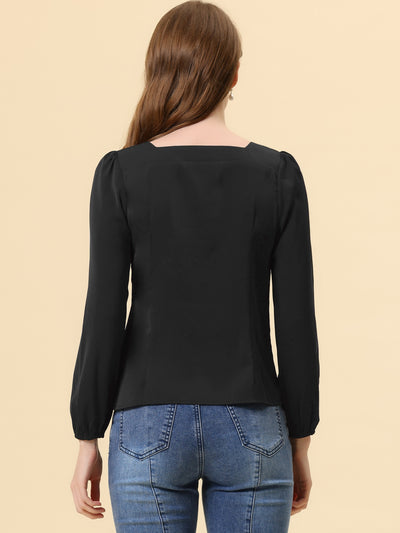 Long Sleeve Casual Solid Square Neck Top